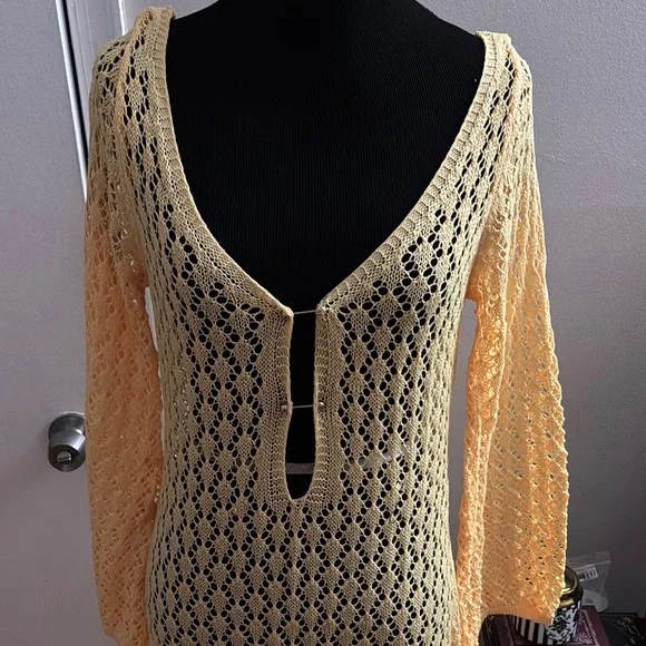 Yellow Crochet Maxi Dress Coverup - Picture 2 of 4